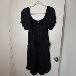 Torrid Black Puff-Sleeve Button-Front Midi Dress